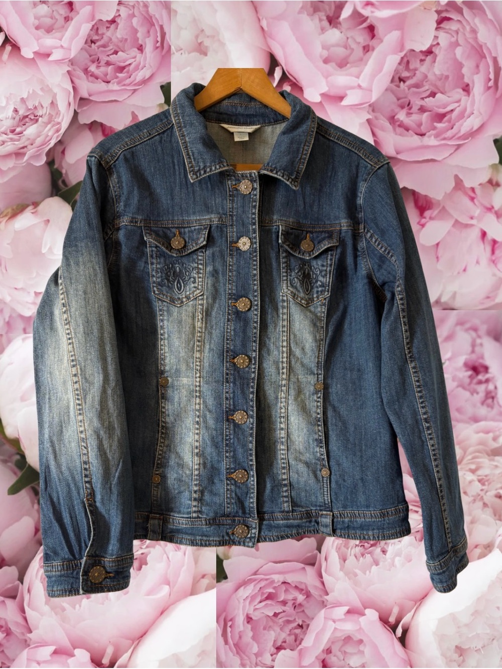 Denim Jean Jacket Decorative Front Faced Buttons Christopher & Banks Western